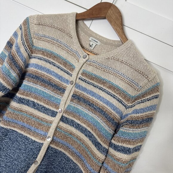 L.L. Bean Knit Striped Button Front Cardigan Sweater Women’s Sz Med 100% Cotton - Picture 6 of 12